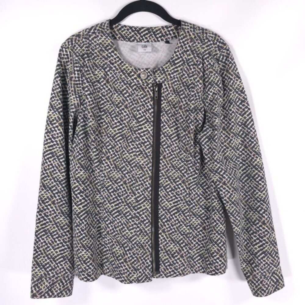 CAbi CLIFFSIDE MOTO JACKET #5099 ZIP UP MODERN MOSAIC PRINT‎ COTTON BLEND Medium